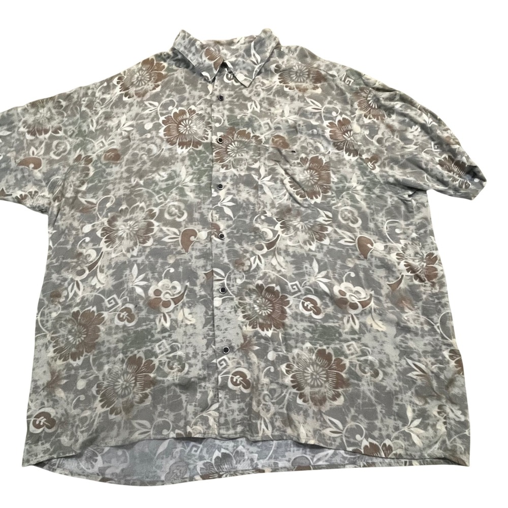 Natural Issue Mens XXL Floral Tropical Button Down Shirt Grey Brown‎ Rayon